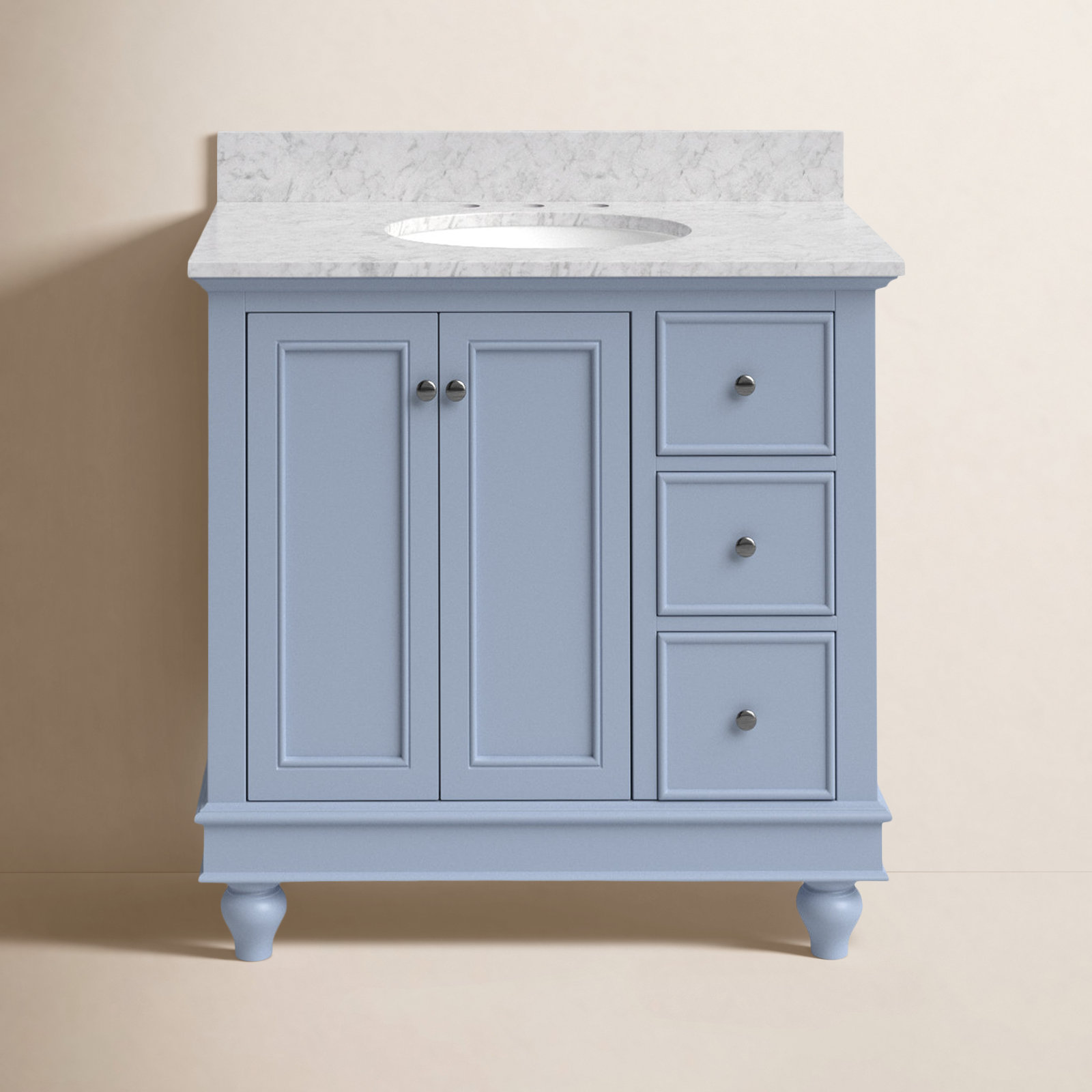 Ferdinand 36'' Single Bathroom Vanity, Powder Blue, Carrara Marble