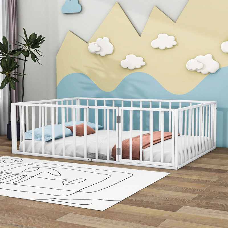 Lit plateforme en métal Micaih, Blanc, Double