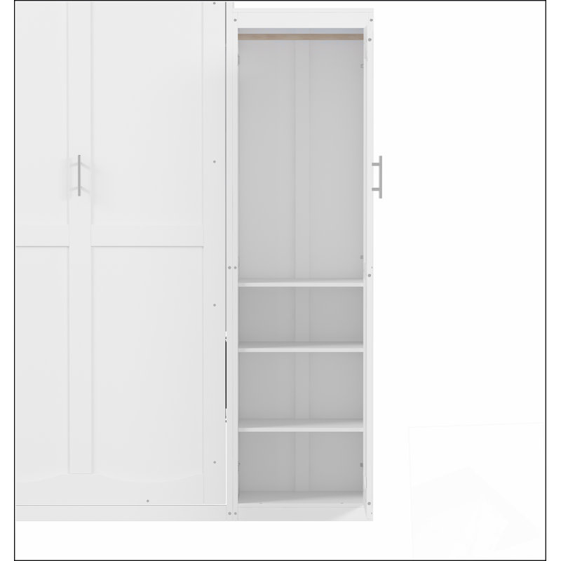 Lit escamotable double avec deux garde-robes et une tablette de rangement, plateforme pliable multifonctionnelle pour optimiser l'espace