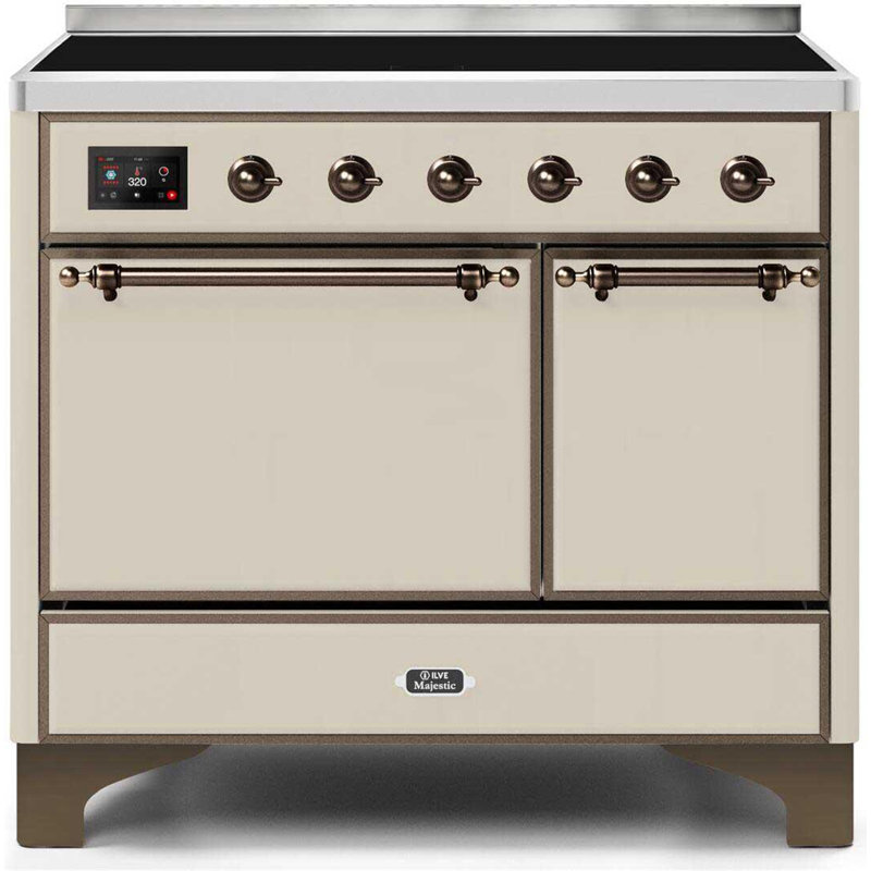 Cuisinière à induction 40 pouces avec 6 éléments à induction ILVE Majestic II Series (porte en verre), Blanc antique / bronze