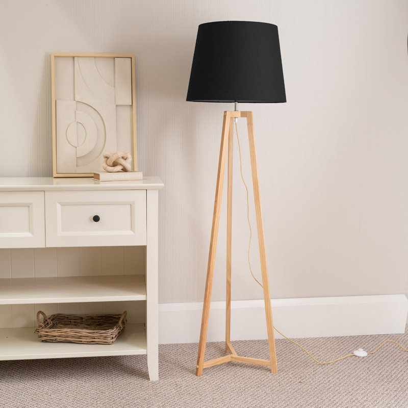 Rhavyn 158cm Natural Traditional Floor Lamp, Black