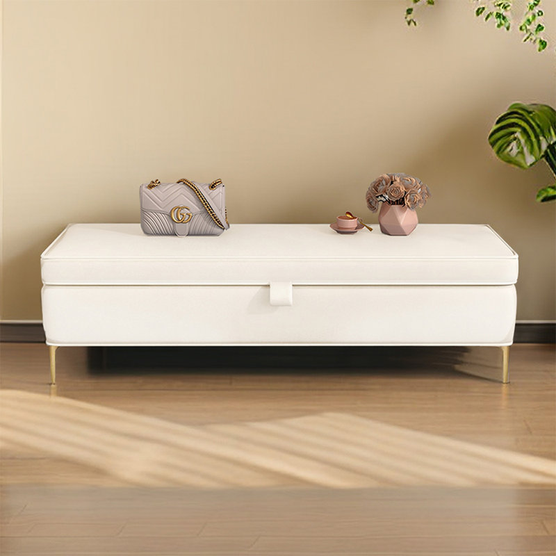 Banc de rangement blanc moderne en bois massif pour chambre et entrée, Blanc