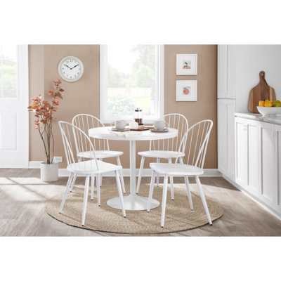 Table de salle à manger en acier blanc et bois blanc
