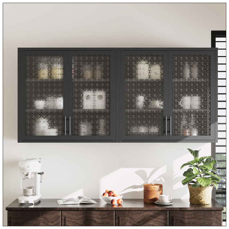 Armoire de rangement murale, verre embossé Begonia, Noir