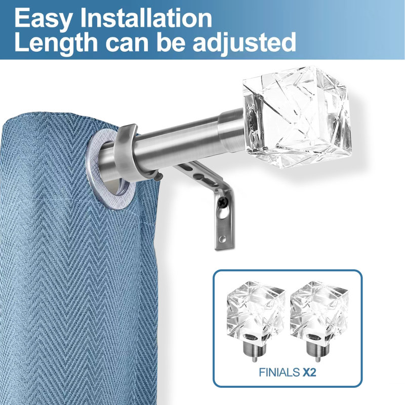 Datus Steel Single Curtain Pole, 48" - 84" W, Brushed Steel