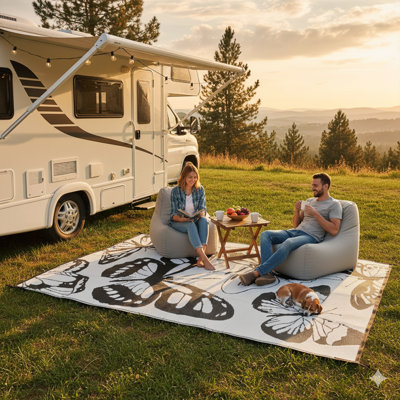 Butterfly Pattern Outdoor Rug, Waterproof PP Camping Mat, Reversible Washable Non-Slip Picnic Rug for Patio, Garden, Beach and RV