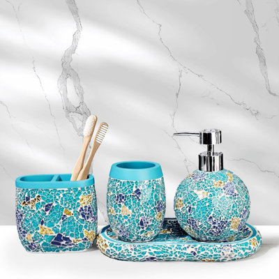 Glass bathroom accessory set
