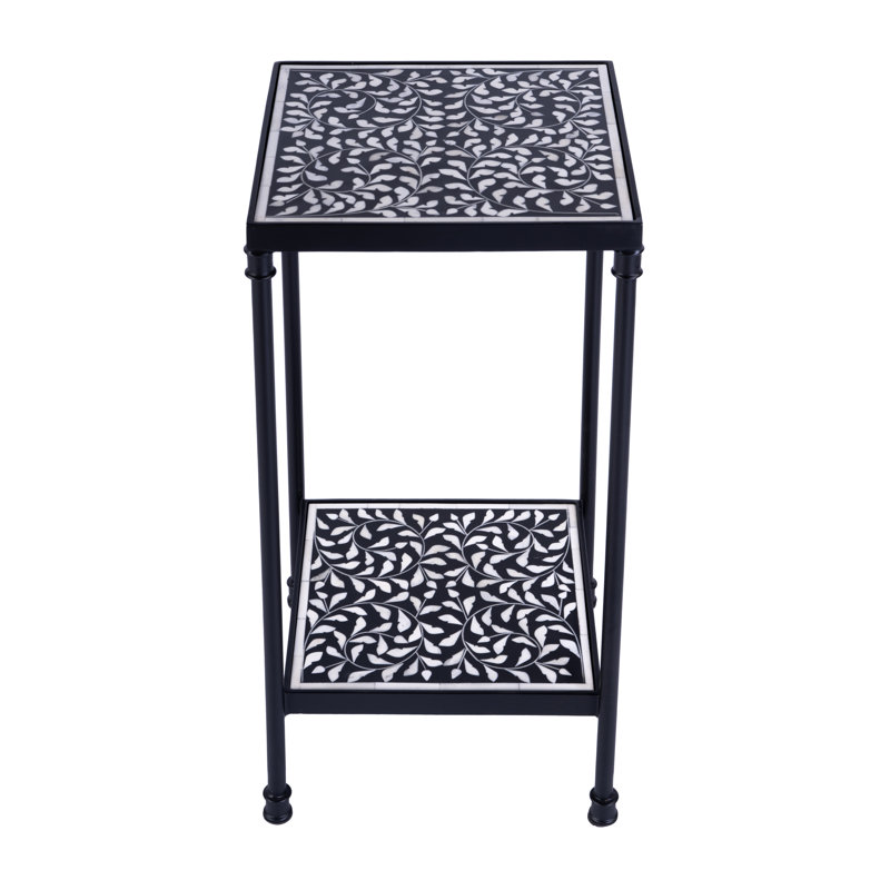 Lana Resin and Bone Inlay Side Table, Black Bone Inlay