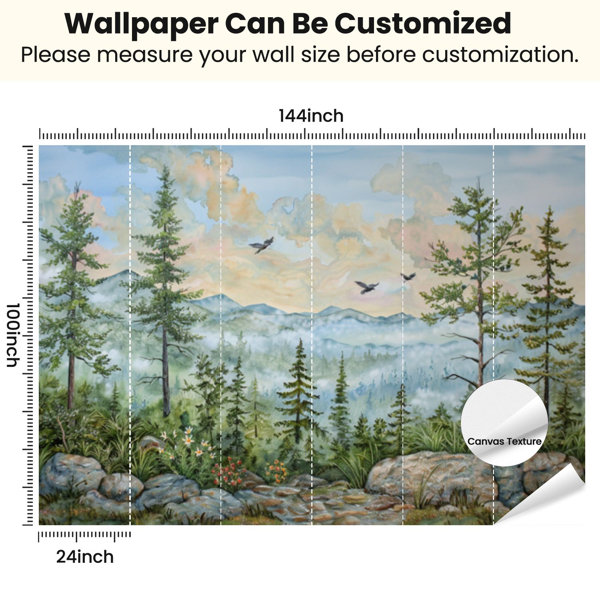 Millwood Pines Peel and Stick Canvas Wallpaper Wall Mural Green Forest ...