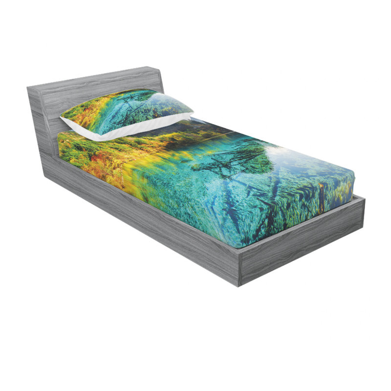 Ensemble de draps Idyllic Mountain Creek, Ensemble de draps pour lit simple avec drap-housse