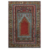 1860s Red Antique Medallion Tribal Turkish Village Kirshehir Knotted Prayer Rug