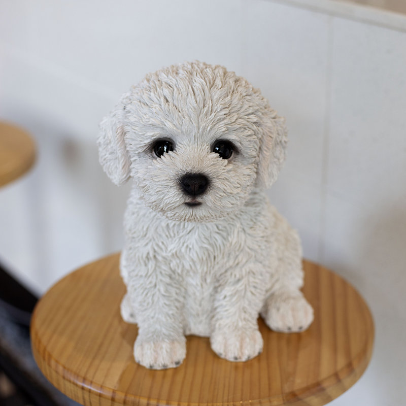 White Baby Bichon Frise | Handpainted Decorative Puppy Statue for Home & Garden Decor | Premium Polyresin Dog Statue | Gift for Dog Lovers | Weather-Resistant Indoor/Outdoor Decor