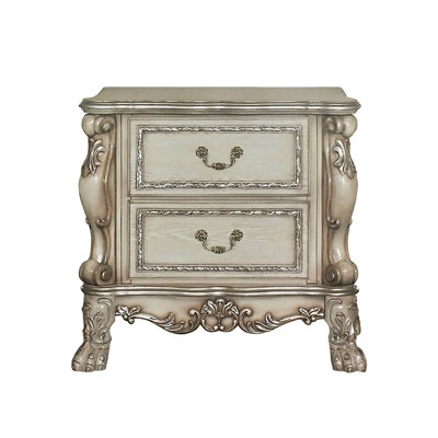 Poplar Wood Nightstand With 2 Drawers In Gold And For Bedroom Patina