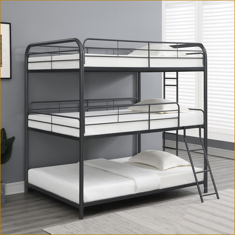 Full/Full/Full Size Metal Triple Bunk Bed Frame - Sturdy, No Box Spring Needed, Black for Space-Saving Bedrooms