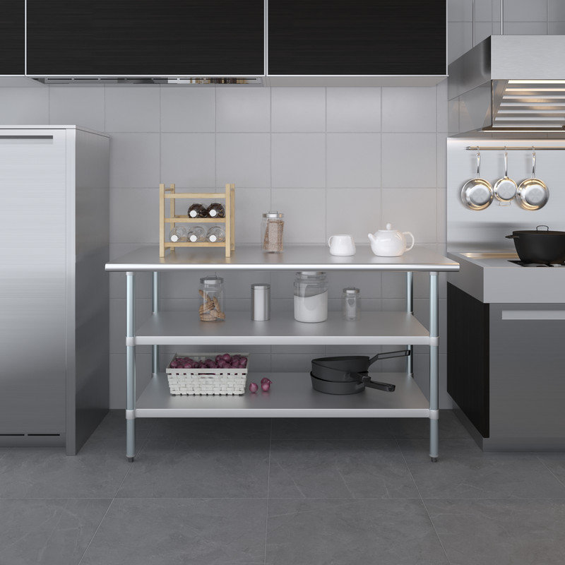 Table de travail commerciale en acier inoxydable avec 2 tablettes, l 30 po x P 60 po, H 35 po x l 60 po x P 30 po