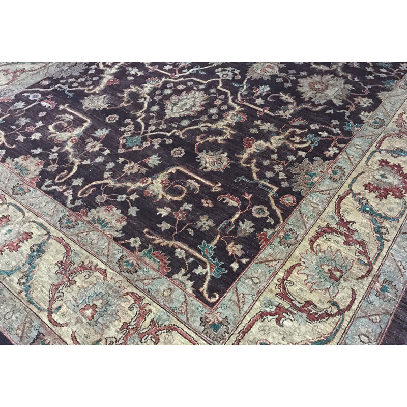 Tapis brun et gris de haute qualité noué à la main