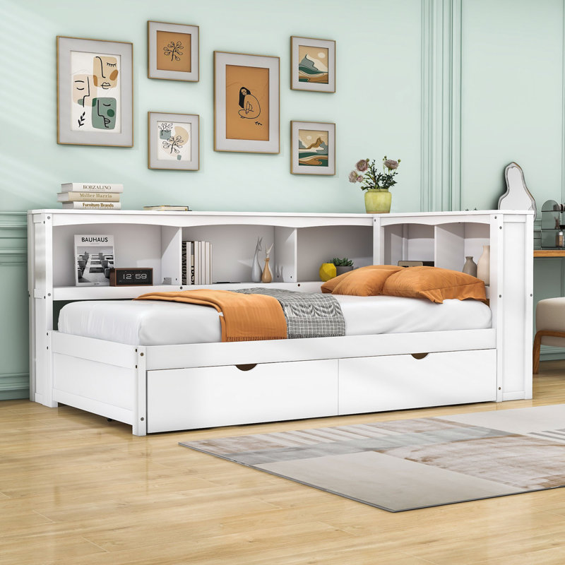Twin Daybed with 2 Drawer and Storage Cabinets and USB Ports, White
