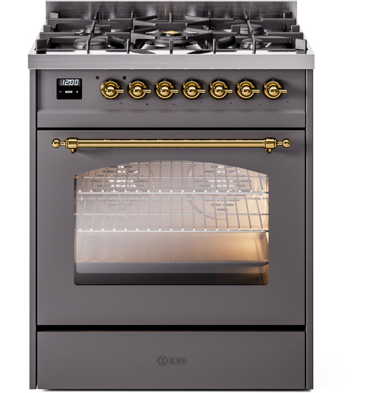 Cuisinière à double combustible de 30 po avec 5 brûleurs scellés (porte vitrée) ILVE Nostalgie II Series, Propane liquide
