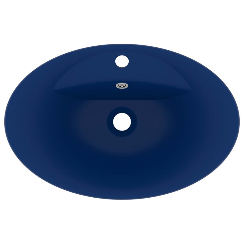 Belfry Bathroom Pearlene 390mm W Ceramic Oval Sink with Overflow, Dark Blue