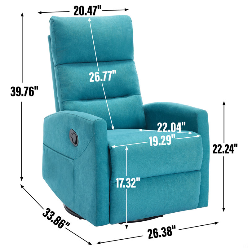 Manual Recliner Chair With Rocker And Swivel, Blue