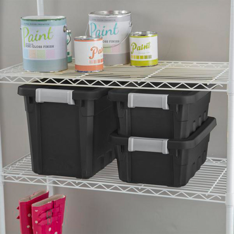 Sterilite Rugged Industrial Stackable Storage Tote w/ Lid, Black