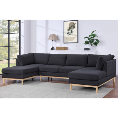 Canapé modulaire double noir avec assise de 19,5 po de hauteur et coussins rembourrés en mousse de 7 po en forme de U