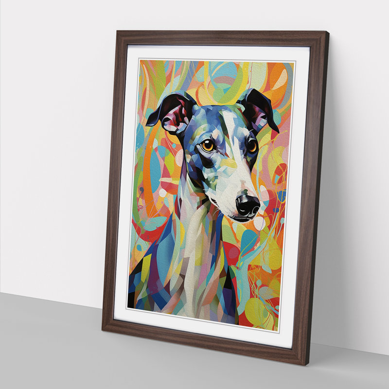 Whippet Hard Edge Painting - Framed Print, Walnut , 46cm H x 34cm W x 2cm D