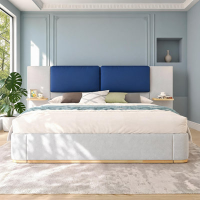 Upholstered Modern King Size Platform Bed Frame With Anti-Collision Soft Rounded Corners No Box Spring Required Slate Grey