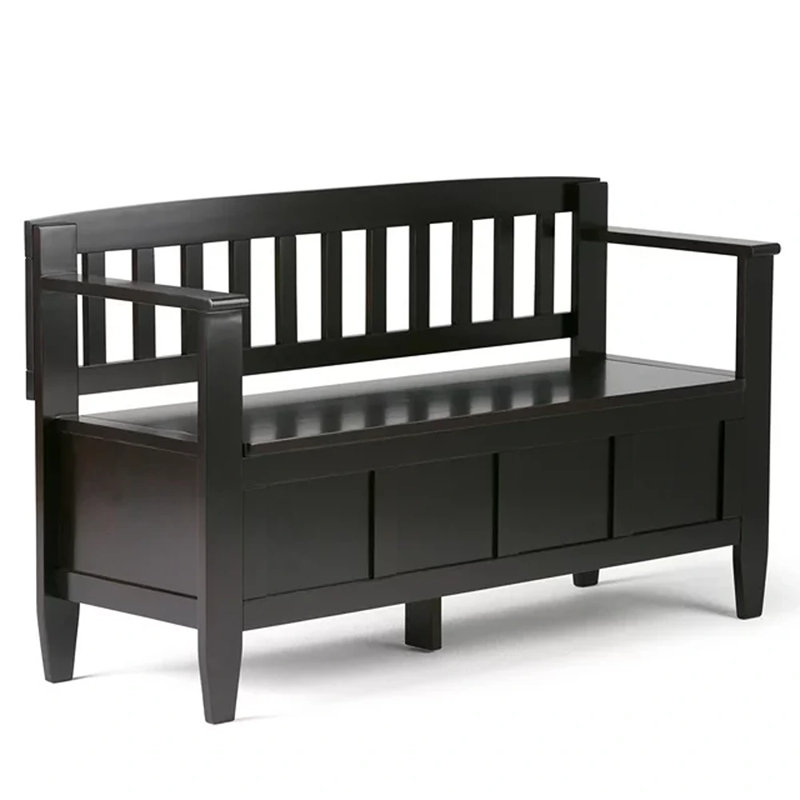 Brooklyn 48"W Solid Wood Contemporary Entryway Storage Bench with Lift-Up Lid, Dark Coffee Brown