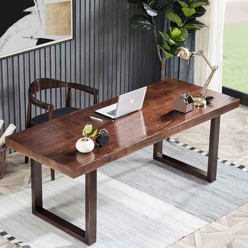 Bureau d'écriture rectangulaire en bois massif foncé noyer foncé, H 29,53 po x l 62,99 po x P 27,56 po
