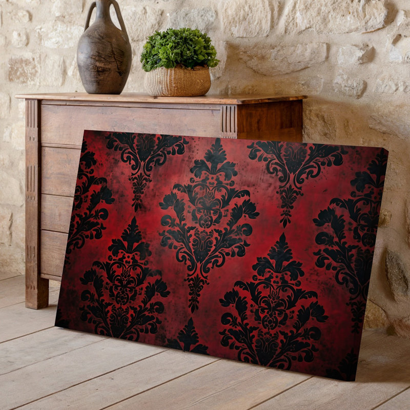 La toile crée un motif de papier peint richement texturé avec un motif d'art damassé complexe, H 18 po x l 24 po