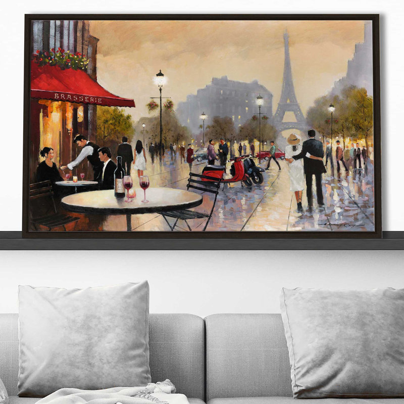 Paris Stroll par - Peinture, Cadre flottant espresso, H 27,5 po x l 43,5 po x P 2 po
