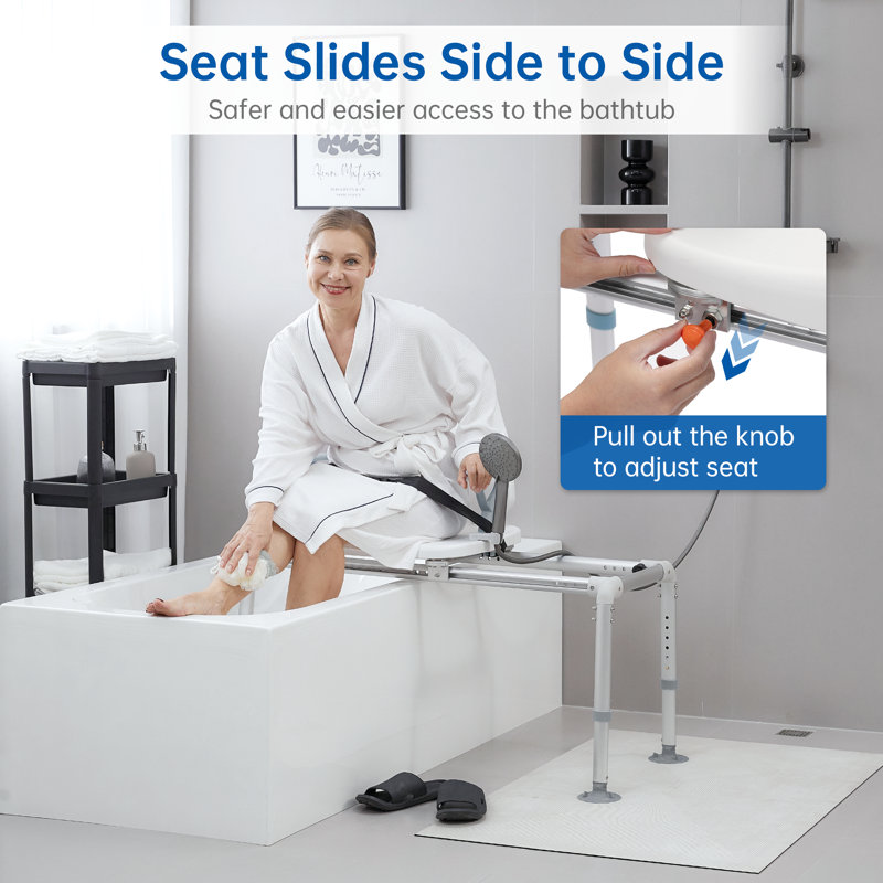 Heavy Duty Sliding Transfer Bench, Bathtub Shower Chair and Bath Safety Seat with Non-Slip Suction Cup for Elderly, Disabled and Pregnant