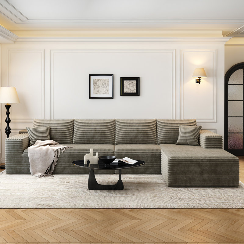 Canapé modulaire 135,4 po Cloud, Orienté à droite, Tissu velours côtelé moelleux Camel