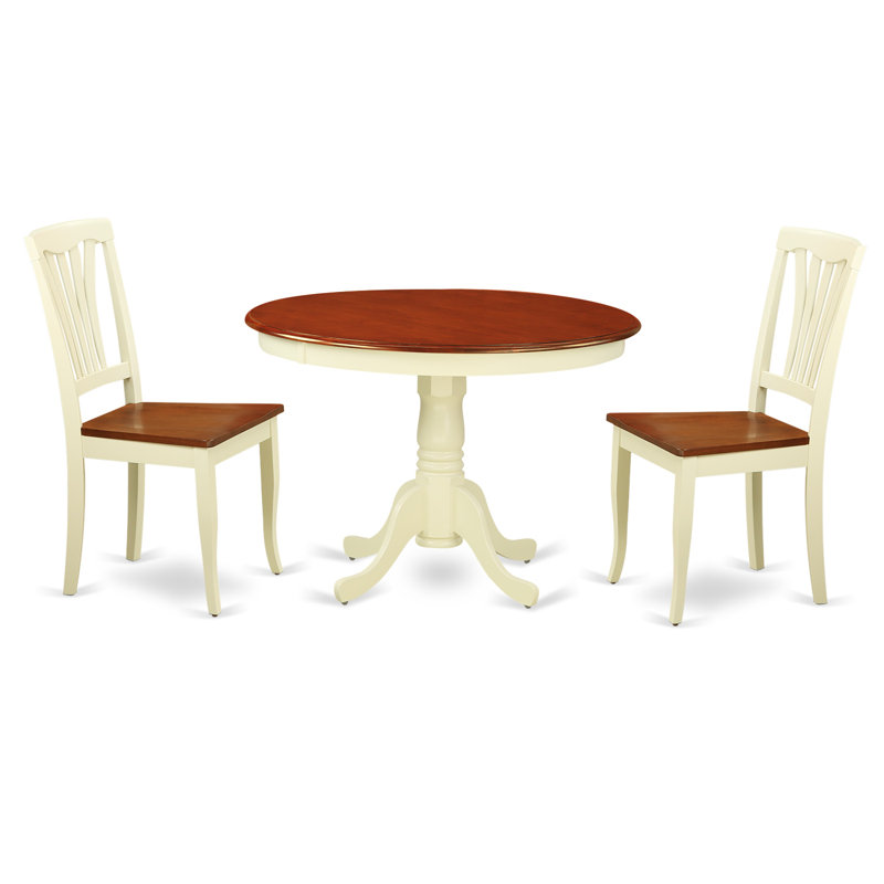 L'ensemble de table à manger moderne 3 pièces comprend une table ronde en bois avec piédestal et 2 chaises de cuisine, babeurre et cerise
