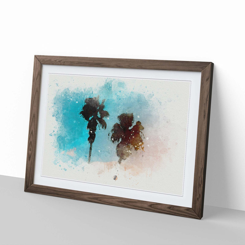 Los Angeles Palm Trees in Abstract - Picture Frame Graphic Art Print, 35cm H x 50cm W x 2cm D, Walnut