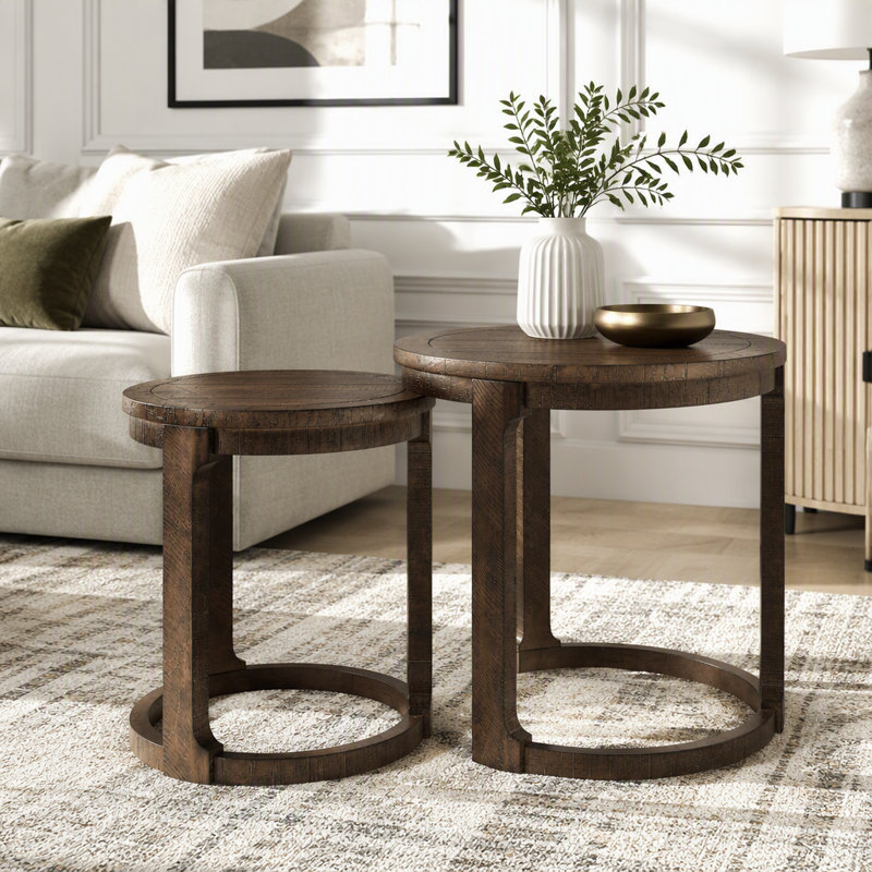 Ensemble de tables rondes 24 "2PCS, Marron foncé