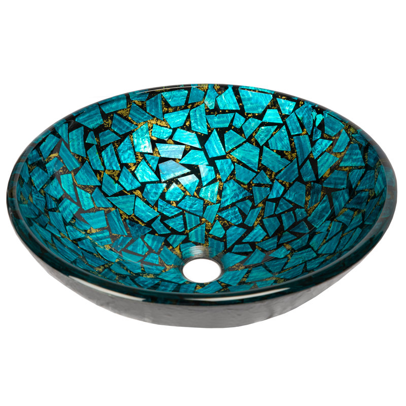 Eden Bath Eden 16.5'' Blue/Black Tempered Glass Circular Bathroom Sink