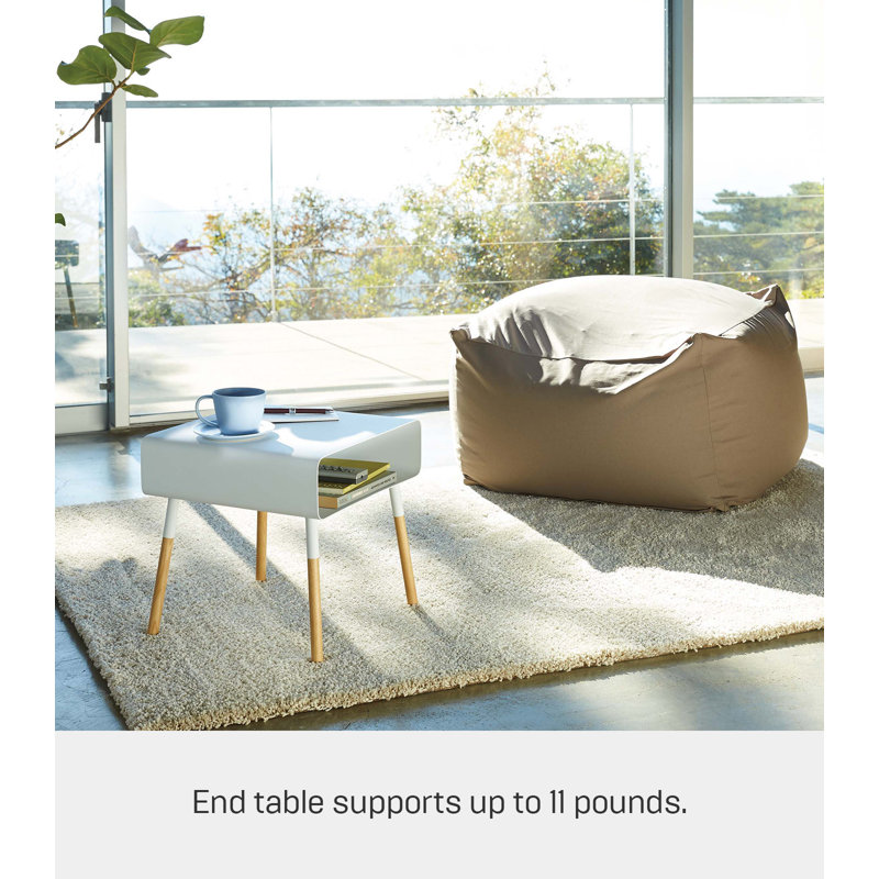 Plain Yamazaki Home Side Table With Storage Shelf, Living Room Bedroom Couch End Accent Table, Steel, White