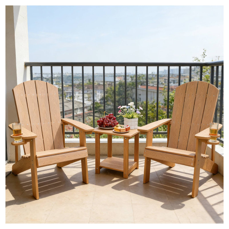 2-Piece All-Season Outdoor Lounge Chair Set in Teak, HIPS Patio Seating with Wood-Look Finish