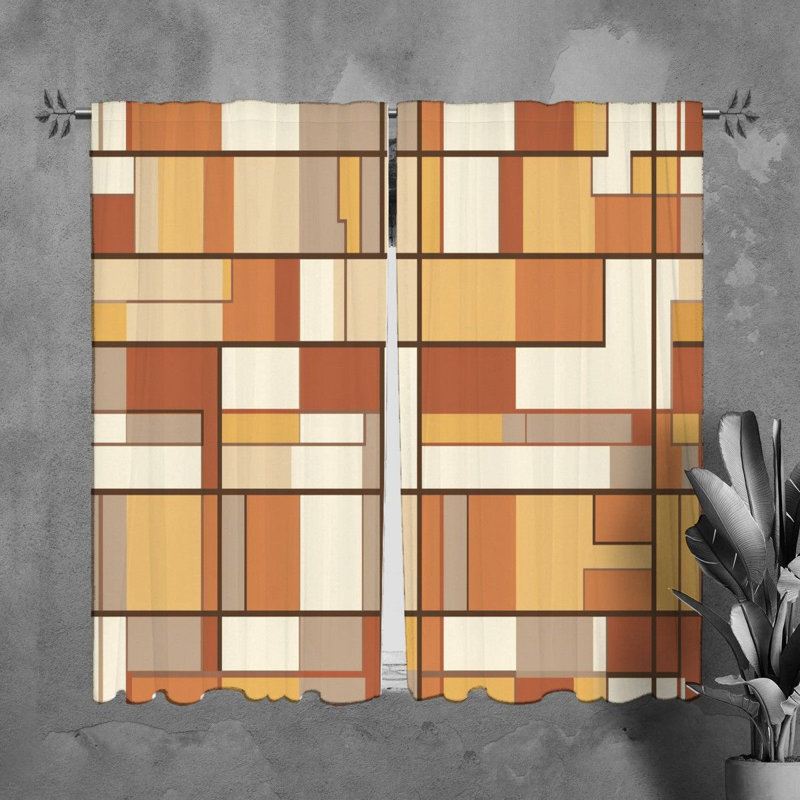 Mondrian Window Curtains Geometric Brown Drapes, H 61 po x l 20 po