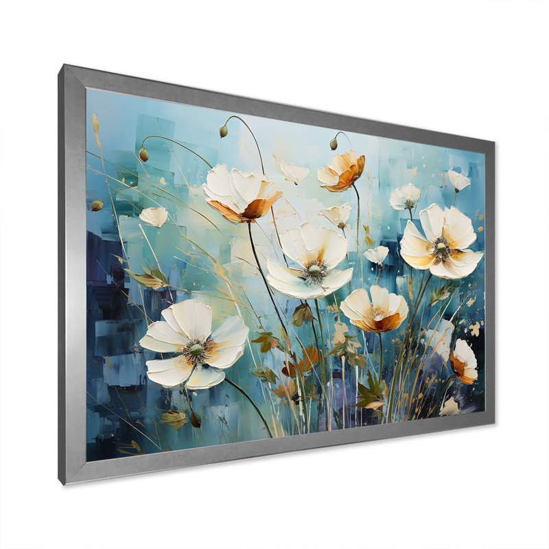 «Misty Flower Meadows I» sur toile, H 16 po x l 32 po x P 1 po, Cadre simple argenté