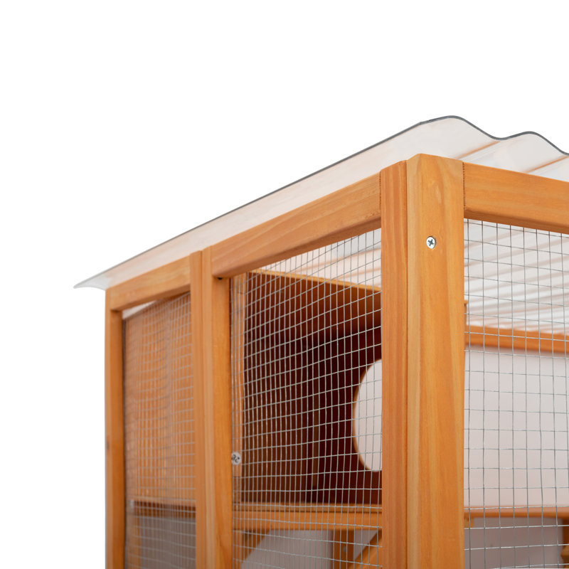 Enceinte d'extérieur résistante aux intempéries avec litière, maisonnette en bois naturel et aire de jeux
