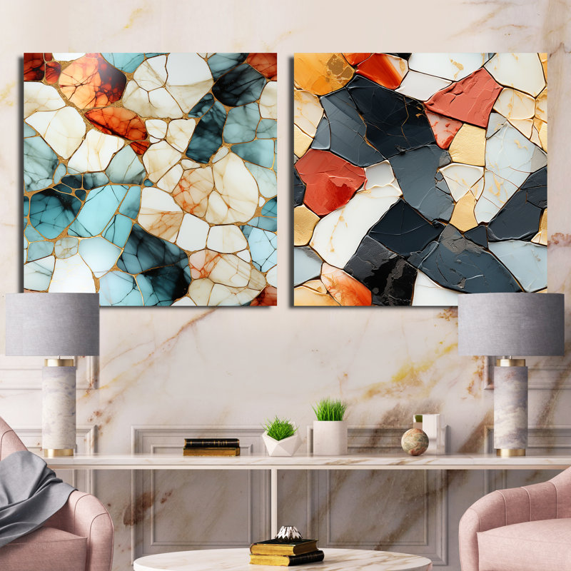 Daimond - Abstract Square Collage Set Of 2, Wrapped Canvas, 36" H x 73" W