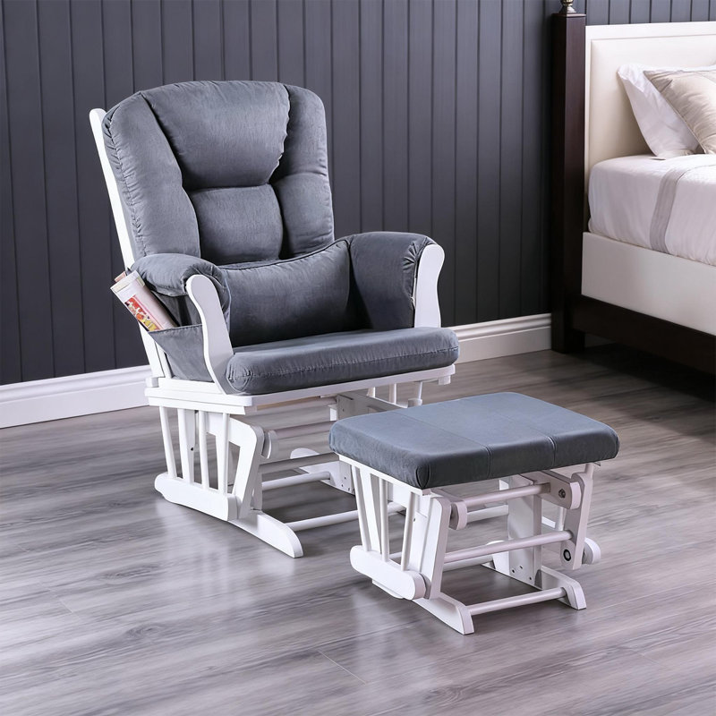 Dark Gray Microfiber Glider Chair With Ottoman And Side Pocket - Smooth Swivel Motion For Ultimate Relaxation, Gray