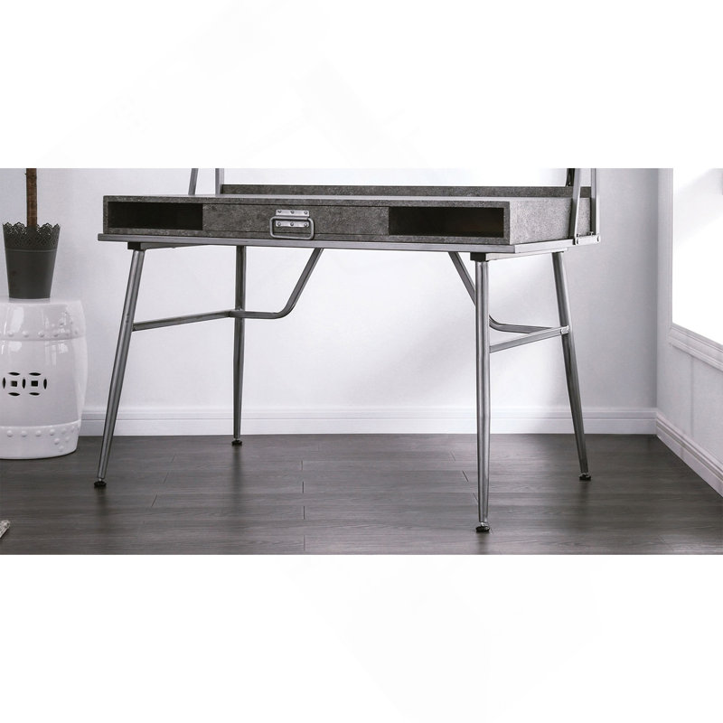 Bureau d'ordinateur moderne moderne avec port USB, un tiroir et deux tablettes avec pieds en métal