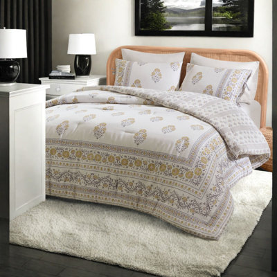 Ensemble de literie pour grand lit, édredon en mélange de coton floral, rosé doré