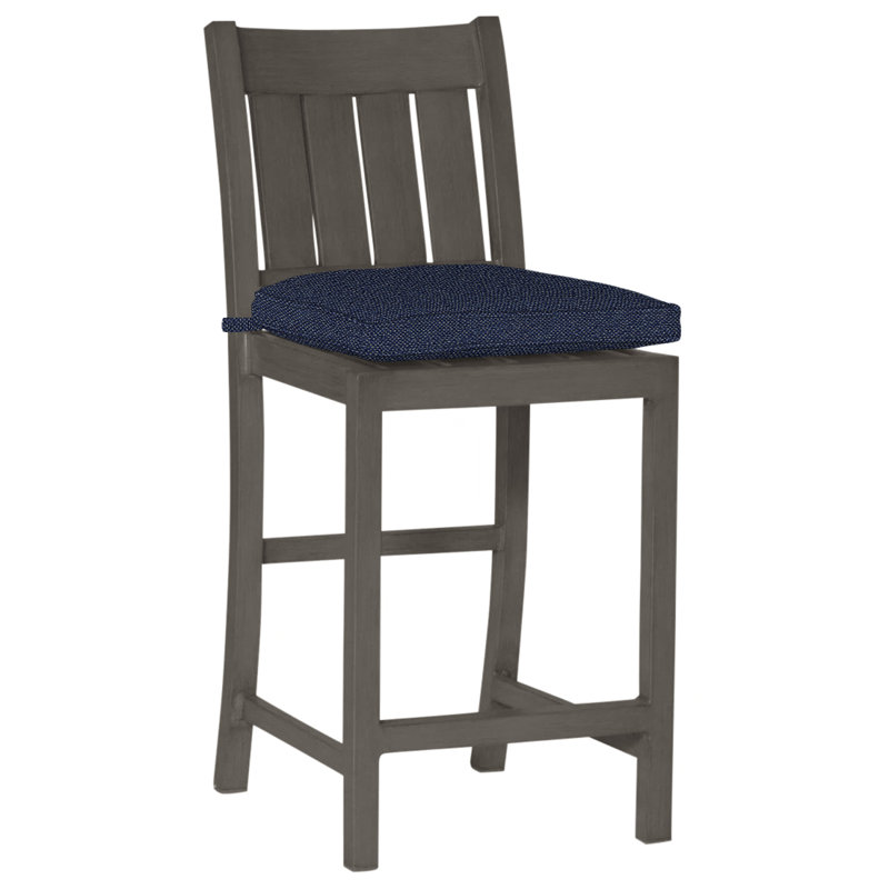 Club 24" Patio Bar Stool with Cushion, Welt, Slate Gray, Intermix Indigo