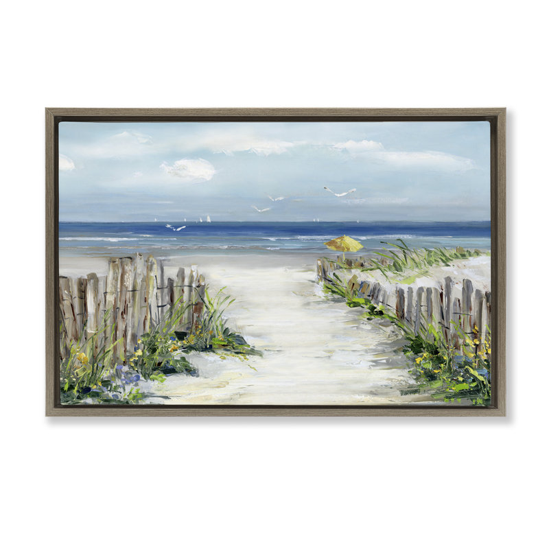 Cadre flottant Sunlit Dune Path To Ocean, design par Sally Swatland, H 21 po x l 31 po, Montalcino orme flottant encadré