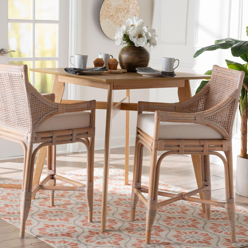 Bali & Pari Allen Natural Rattan Counter Stool - Handwoven Wicker Stool With Lattice Back And Removable Cushion, Counter Height Seating For Kitchen Island Or Lounge